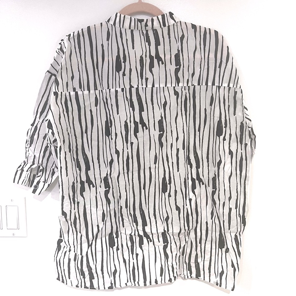 Patrizia Luca Cotton Gathered Front Hi-Lo Top White & Black Women’s Sz M/L NWOT - Picture 4 of 10